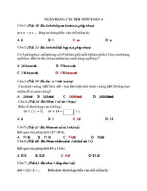 Ngân hàng câu hỏi môn Toán 4